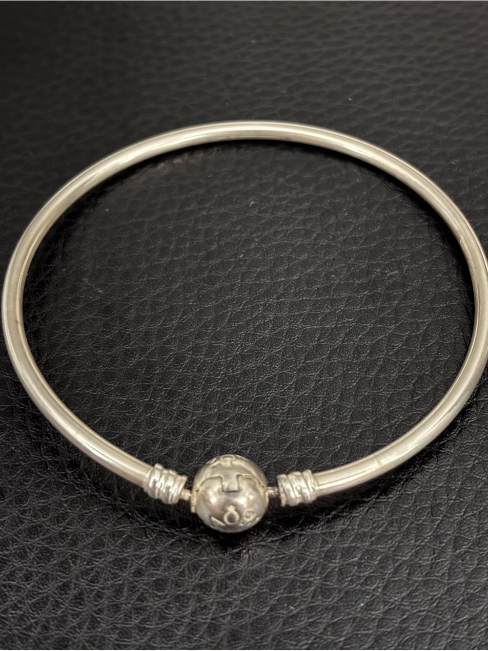 Pandora Silver Tone Bangle with Decorative Globe Clasp